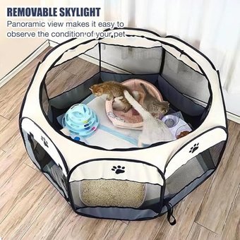 Haciu Katlanabilir Sekizgen Tek Katlı Su Geçirmez İç-Dış Mekan Polyester-Oxford Kedi Evi Pembe