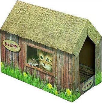 Nobby Karton Dikdörtgen Tırmalamalı Tek Katlı İç-Dış Mekan Karton Kedi Evi Kahverengi