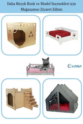 Evene Yatak Dikdörtgen Tek Katlı İç Mekan Mdf Kedi Evi Gümüş Varak