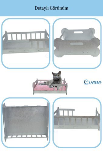 Evene Yatak Dikdörtgen Tek Katlı İç Mekan Mdf Kedi Evi Gümüş Varak