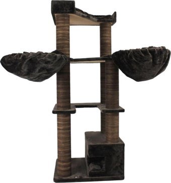 Lotus Furniture Pet Series Lüksembourg Kule Tipi Hamaklı Tırmalamalı 4 Katlı İç Mekan Mdf-Peluş Kedi Evi Kahverengi