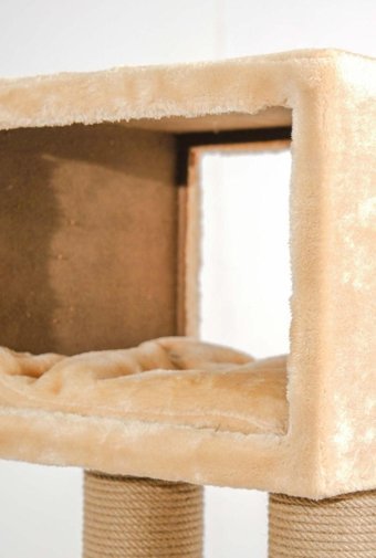 Lotus Furniture Pet Series Nantes Kule Tipi Tırmalamalı 3 Katlı İç Mekan Mdf-Peluş Kedi Evi Bal-Gri-Kahve