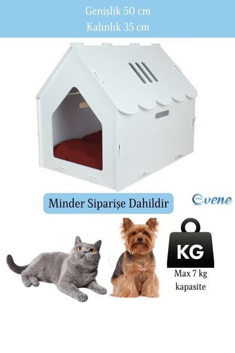 Evene Kulübe-No: 4 Kare Tek Katlı İç Mekan Mdf Kedi Evi Beyaz