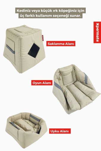 Xpermate Mağara Dikdörtgen Tek Katlı Su Geçirmez İç Mekan Polyester Kumaş Kedi Evi Bej