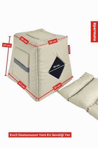 Xpermate Mağara Dikdörtgen Tek Katlı Su Geçirmez İç Mekan Polyester Kumaş Kedi Evi Bej