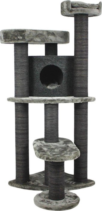 Lotus Furniture Pet Series Roma Kule Tipi Tırmalamalı 5 Katlı İç Mekan Mdf-Peluş Kedi Evi Bal-Gri-Kahve