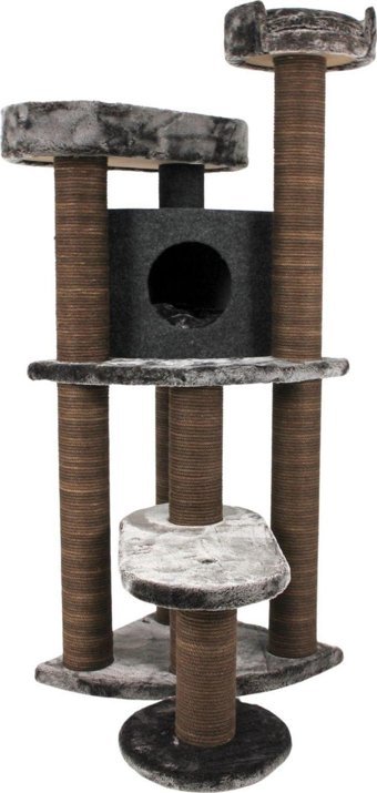 Lotus Furniture Pet Series Roma Kule Tipi Tırmalamalı 5 Katlı İç Mekan Mdf-Peluş Kedi Evi Bal-Gri-Kahve