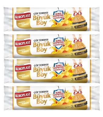 Koroplast Ekonomik Vanilya Kokulu Büzgülü Büyük Boy 65x70 cm Çöp Poşeti 4x10 Adet Turuncu
