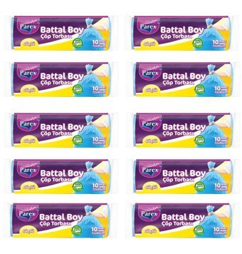Parex Güçlü Kokulu Büyük Boy 72x95 cm Çöp Poşeti 10x10 Adet Mavi