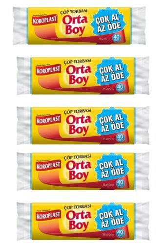 Koroplast Ekonomik Kokulu Şeffaf Orta Boy 55x60 cm Çöp Poşeti 5x40 adet
