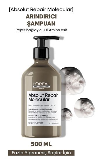 L'Oreal Professionnel Absolut Repair Molecular Onarıcı Yıpranmış Saçlar Tüm Saçlar İçin Şampuan 500 ml
