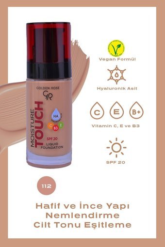 Golden Rose Moisture Touch Güneş Koruyuculu Vegan Likit Şişe Fondöten 30 ml