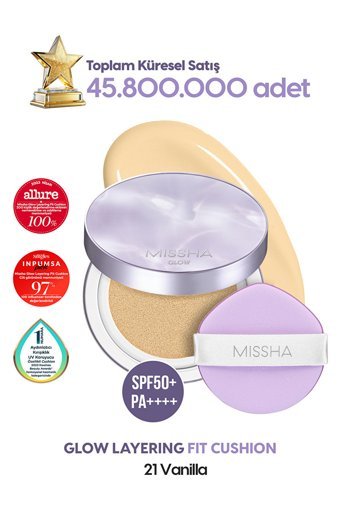Missha Glow Layering Fit Cushion Güneş Koruyuculu Pudra Kompakt Fondöten 14 gr