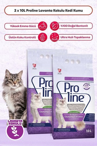 Proline Lavanta Kokulu Topaklanan İnce Taneli Kedi Kumu 2x10 lt