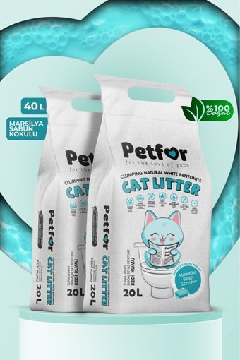 Petfor Marsilya Sabunu Kokulu Topaklanan İnce Taneli Kedi Kumu 20 lt