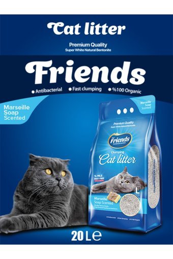 Friends Marsilya Sabunu Kokulu Topaklanan İnce Taneli Kedi Kumu 20 lt