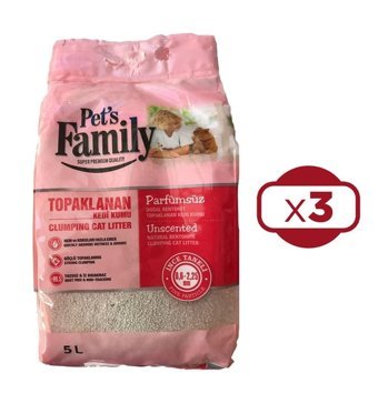 Pets Family Parfümsüz Topaklanan İnce Taneli Kedi Kumu 3x5 lt