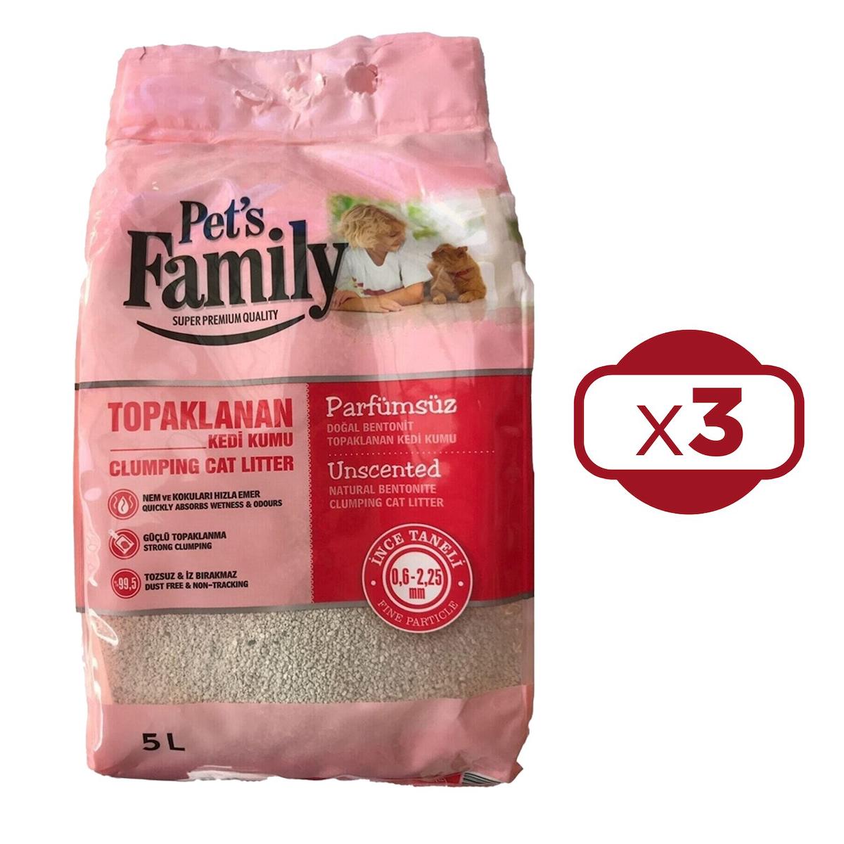Pets Family Parfümsüz Topaklanan İnce Taneli Kedi Kumu 3x5 lt