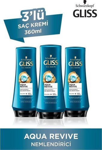 Gliss Aqua Revive Deniz Yosunu Nemlendirici Boyalı Kuru - Yıpranmış Saçlar İçin Kadın Saç Kremi 3 x 360 ml