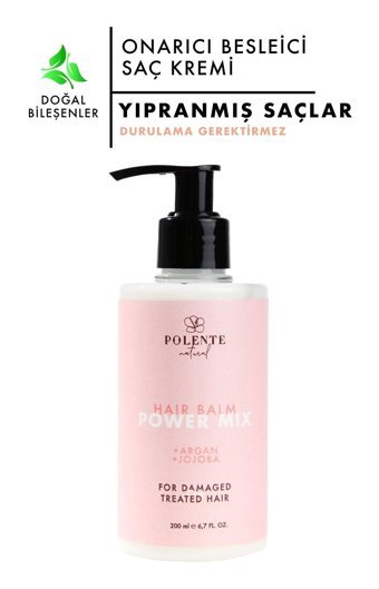Polente Natural Power Mix Argan Yağı-Provitamin B5 Sülfatsız Besleyici - Nemlendirici - Onarıcı Keratinli Boyalı Yıpranmış Saçlar İçin Durulanmayan Unisex Saç Kremi 200 ml