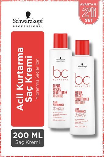 Schwarzkopf Bonacure Bc Clean Argan Yağı Silikonsuz Onarıcı Keratinli Yıpranmış Saçlar İçin Unisex Saç Kremi 2 x 200 ml