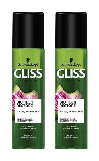 Gliss Biotech Restore Kök Hücre Kompleksi - Gül Suyu Onarıcı - Besleyici Boyalı Tüm Saçlar İçin Durulanmayan Kadın Saç Kremi 2 x 200 ml