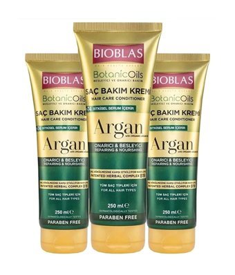 Bioblas Argan Yağlı Silikonsuz Sülfatsız Onarıcı - Besleyici Boyalı Tüm Saçlar İçin Kadın Saç Kremi 3 x 250 ml
