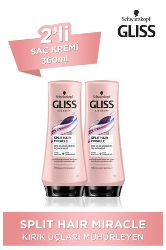 Gliss Split Hair Miracle İyonik Kompleks - Üzüm Çekirdeği Yağı Onarıcı - Besleyici Boyalı Tüm Saçlar İçin Kadın Saç Kremi 2 x 360 ml