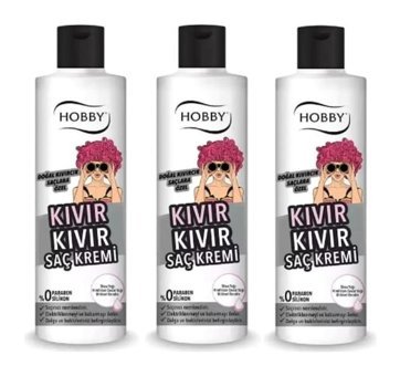 Hobby Kıvır Kıvır Hindistan Cevizi Yağı - Shea Yağı Silikonsuz Hacim - Dolgunluk Veren Keratinli Dalgalı - Kıvırcık Saçlar İçin Durulanmayan Kadın Saç Kremi 3 x 230 ml