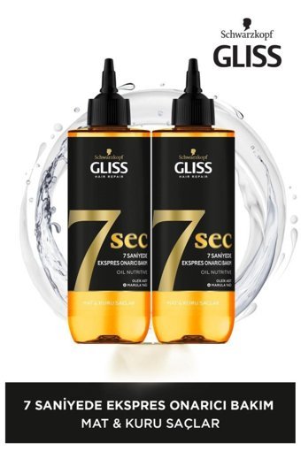 Gliss 7 Sec Marula Yağı Silikonsuz Sülfatsız Besleyici - Onarıcı Tuzsuz Boyalı Kuru Saçlar İçin Kadın Saç Kremi 2 x 200 ml