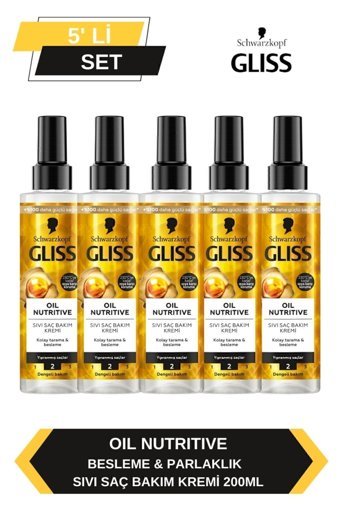Gliss Oil Nutritive Marula Yağı Besleyici Keratinli Boyalı Yıpranmış Saçlar İçin Durulanmayan Kadın Saç Kremi 5 x 200 ml