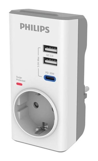 Philips Chp8010W/10 Tekli Soket Kablosuz 3'lü USB Kablosuz Çiftli Akım Korumalı Priz