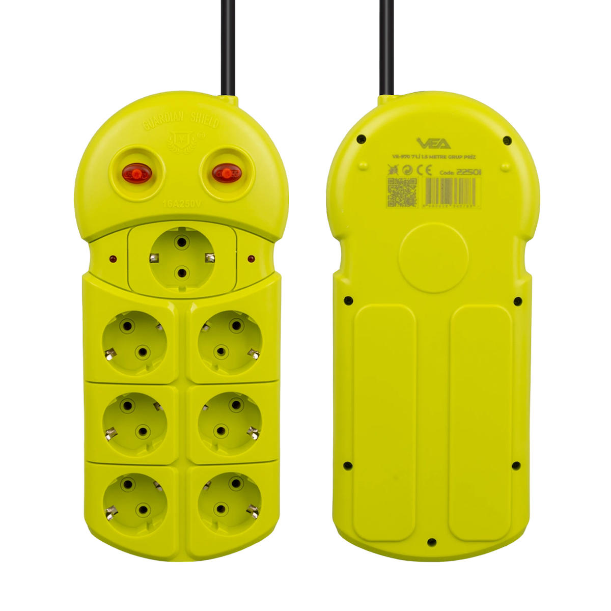 Vea VE-970 7'li Soket 1.5 metre USB Kablolu Çiftli Akım Korumalı Priz