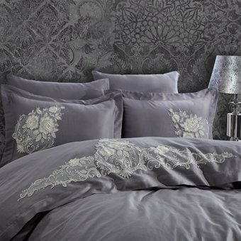 Dantela Jenna Saten Dört Mevsim 200x220 cm Çarşaflı Lastiksiz Güpürlü Çift Kişilik Nevresim Takımı Antrasit