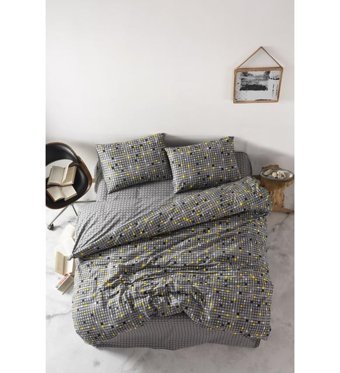 Casa Carina Ranforce Pamuk Dört Mevsim 200x220 cm Çarşaflı Lastikli Desenli Çift Kişilik Nevresim Takımı Gri