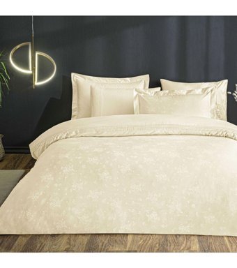 Linens Sc Jakar Perusa Pamuk Dört Mevsim 200x220 cm Çarşaflı Lastiksiz Düz Çift Kişilik Nevresim Takımı Krem