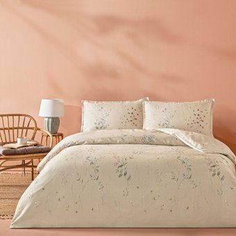 Linens Sc Allday Owen Pamuk Dört Mevsim 200x220 cm Çarşaflı Lastikli Desenli Çift Kişilik Nevresim Takımı Krem