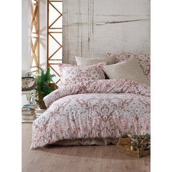 Bluenity Floral Pamuk Dört Mevsim 200x220 cm Çarşaflı Lastiksiz Desenli Çift Kişilik Nevresim Takımı Pembe