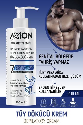 Axion Tüm Ciltler İçin Tüm Vücut Koltuk Altı Bacak Genital Bölge Erkek Tüy Dökücü Krem 200 ml