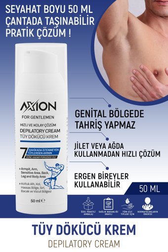Axion Tüm Ciltler İçin Tüm Vücut Koltuk Altı Bacak Genital Bölge Erkek Tüy Dökücü Krem 50 ml