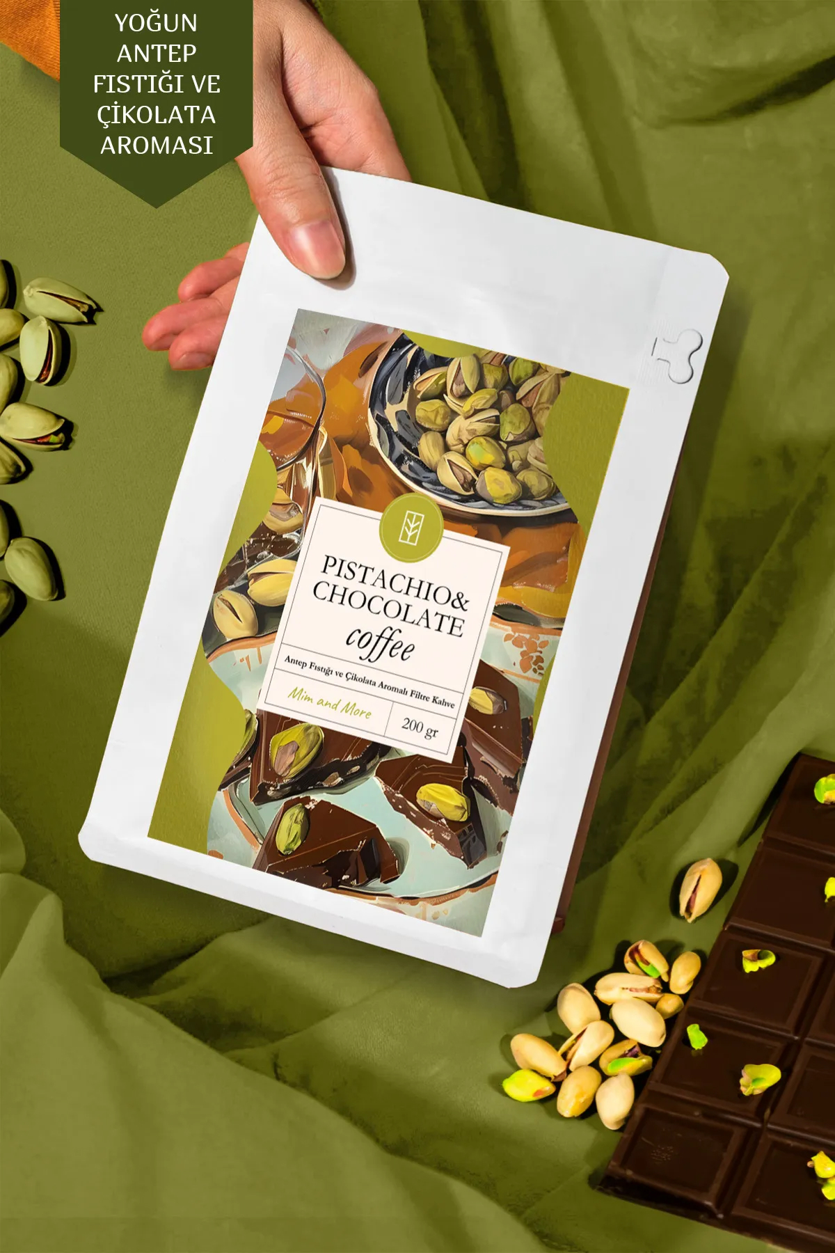 Mim And More Pistachio & Chocolate Coffee Antep Fıstıklı Çikolata Aromalı Kahve Filtre Kahve 200 Gr
