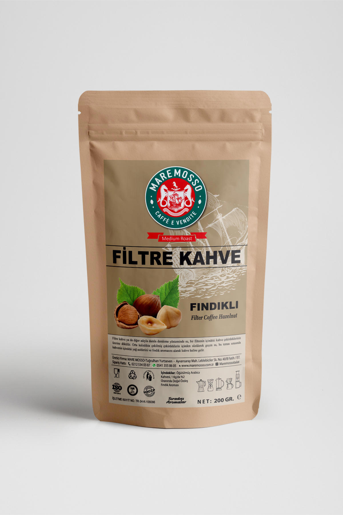 Mare Mosso Fındık Aromalı Öğütülmüş Filtre Kahve 200 Gr.