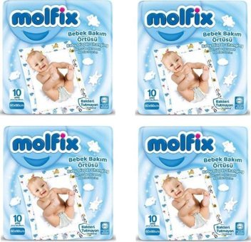 Molfix Alezli Tek Kullanımlık Yapışkanlı Su Geçirmez 4x10'lu Alt Açma Örtüsü