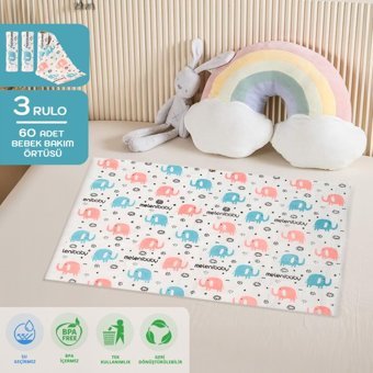 Meleni Baby Tek Kullanımlık Silinebilir Su Geçirmez 60x100 cm 60'lı Alt Açma Örtüsü