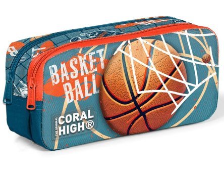 Coral High Nefti-Turuncu Desenli Kumaş Bölmeli Çift Gözlü Basketbol Dikdörtgen Cüzdan Kalem Kutusu