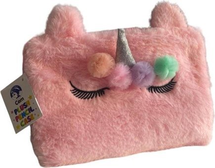 Dolphin Pembe Düz Peluş Tek Gözlü Unicorn Dikdörtgen Cüzdan Kalem Kutusu