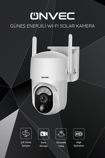 Onvec Güneş Enerjili Solar Wi-Fi Mini 1 Kameralı 360 Derece Dönme Gece Görüşlü IP Dış Mekan Kablosuz Güvenlik Kamerası