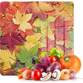 Decovetro Yaprak Desenli 30X30 Cam Orta Boy Çok Renkli Kesme Tahtası