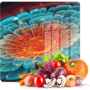 Decovetro Kare Çiçek Desenli 30X30 Cam Orta Boy Çok Renkli Kesme Tahtası