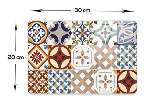 Decorita Çini Desen Cam Küçük Boy Antibakteriyel Çok Renkli Kesme Tahtası